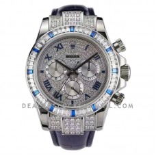 Daytona 11659912SA Diamond Paved Dial in White Gold with White and Blue Diamonds