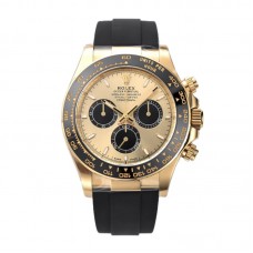 Daytona 126518LN Golden and Bright Black Dial in Yellow Gold on Rubber Strap