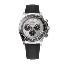 Daytona 126519LN Steel and Bright Black Dial in White Gold on Rubber Strap