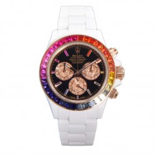 Daytona Black Dial with Rainbow Bezel in White Ceramic Daytona Black Dial with Rainbow Bezel in White Ceramic