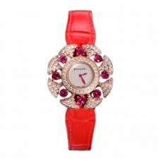 Diva’s Dream Jewellery Watch Diamond Paved Dial in Rose Gold on Green Leather Strap
