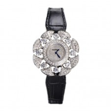 Diva’s Dream Jewellery Watch Diamond Paved Dial in White Dial on Black Leather Strap