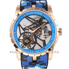 Excalibur Spider Skeleton Flying Tourbillon in Rose Gold with Blue/Black Rubber Strap Excalibur Spider Skeleton Flying Tourbillon in Rose Gold with Blue/Black Rubber Strap