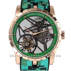 Excalibur Spider Skeleton Flying Tourbillon in Rose Gold with Green/Black Rubber Strap Excalibur Spider Skeleton Flying Tourbillon in Rose Gold with Green/Black Rubber Strap