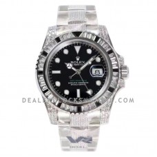 GMT Master II 116710 Black Dial in Steel with Paved Black and White Diamond Bezel