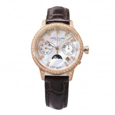 Grand Complications Ladies First Perpetual Calendar with Diamond Bezel in Rose Gold on Leather Strap