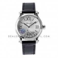 Happy Sport Automatic 33mm White Dial in Steel on Black Leather Strap Happy Sport Automatic 33mm White Dial in Steel on Black Leather Strap