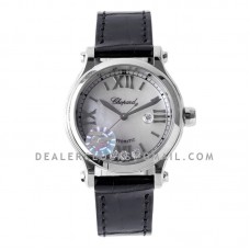 Happy Sport Automatic 33mm MOP Dial in Steel on Black Leather Strap Happy Sport Automatic 33mm MOP Dial in Steel on Black Leather Strap