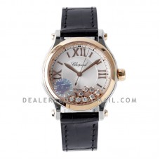 Happy Sport Automatic 33mm White Dial in Steel/Rose Gold on Black Leather Strap Happy Sport Automatic 33mm White Dial in Steel/Rose Gold on Black Leather Strap