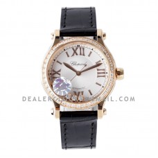 Happy Sport Automatic 33mm White Dial with Diamond Bezel in Rose Gold on Black Leather Strap Happy Sport Automatic 33mm White Dial with Diamond Bezel in Rose Gold on Black Leather Strap