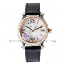 Happy Sport Automatic 33mm White Dial with Diamond Bezel in Steel/Rose Gold on Black Leather Strap Happy Sport Automatic 33mm White Dial with Diamond Bezel in Steel/Rose Gold on Black Leather Strap