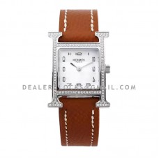 Heure H 21mm MOP Dial in Steel with Diamond Bezel on Brown Espom Leather Strap Heure H 21mm MOP Dial in Steel with Diamond Bezel on Brown Espom Leather Strap