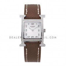 Heure H 21mm MOP Dial in Steel with Diamond Bezel on Dark Brown Espom Leather Strap Heure H 21mm MOP Dial in Steel with Diamond Bezel on Dark Brown Espom Leather Strap