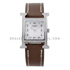 Heure H 21mm MOP Dial in Steel with Diamond Bezel on Dark Brown Leather Strap Heure H 21mm MOP Dial in Steel with Diamond Bezel on Dark Brown Leather Strap