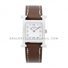 Heure H 21mm White Dial in Steel on Brown Leather Strap Heure H 21mm White Dial in Steel on Brown Leather Strap