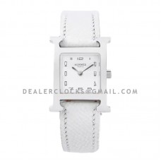Heure H 21mm White Dial in Steel on White Epsom Leather Strap Heure H 21mm White Dial in Steel on White Epsom Leather Strap