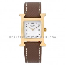 Heure H 21mm White Dial in Yellow Gold on Brown Epsom Leather Strap Heure H 21mm White Dial in Yellow Gold on Brown Epsom Leather Strap