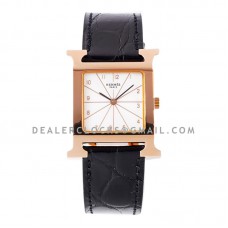Heure H 26mm Circa 2000 White Dial in Rose Gold on Black Leather Strap Heure H 26mm Circa 2000 White Dial in Rose Gold on Black Leather Strap
