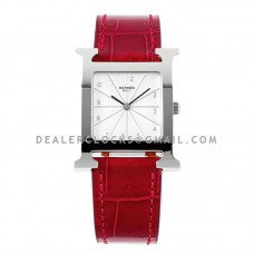 Heure H 26mm Circa 2000 White Dial in Steel on Red Leather Strap Heure H 26mm Circa 2000 White Dial in Steel on Red Leather Strap