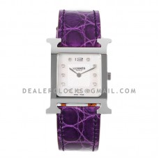 Heure H 26mm MOP Dial in Steel on Violet Leather Strap Heure H 26mm MOP Dial in Steel on Violet Leather Strap