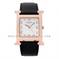 Heure H 26mm White Dial in Rose Gold on Black Leather Strap