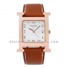 Heure H 26mm White Dial in Rose Gold on Brown Leather Strap