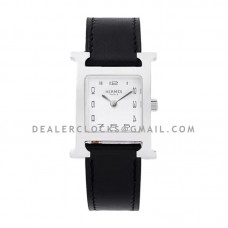 Heure H 26mm White Dial in Steel on Black Leather Strap