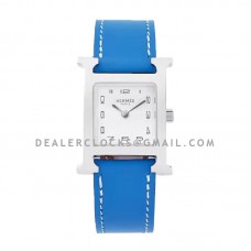 Heure H 26mm White Dial in Steel on Blue Leather Strap