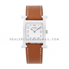 Heure H 26mm White Dial in Steel on Brown Epsom Leather Strap