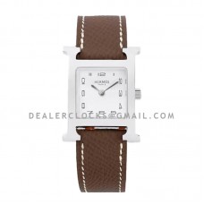 Heure H 26mm White Dial in Steel on Dark Brown Epsom Leather Strap