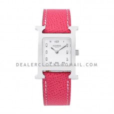 Heure H 26mm White Dial in Steel on Light Pink Epsom Leather Strap