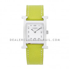 Heure H 26mm White Dial in Steel on Neon Green Epsom Leather Strap