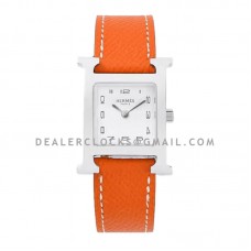 Heure H 26mm White Dial in Steel on Orange Epsom Leather Strap