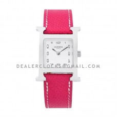 Heure H 26mm White Dial in Steel on Pink Epsom Leather Strap