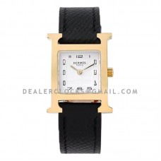 Heure H 26mm White Dial in Yellow Gold on Black Epsom Leather Strap