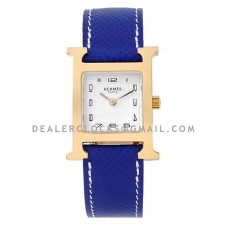 Heure H 26mm White Dial in Yellow Gold on Blue Epsom Leather Strap