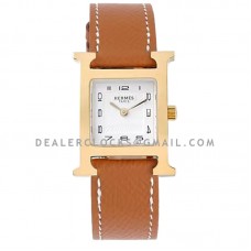 Heure H 26mm White Dial in Yellow Gold on Brown Epsom Leather Strap