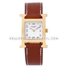 Heure H 26mm White Dial in Yellow Gold on Brown Leather Strap