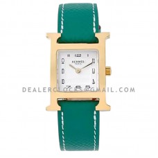 Heure H 26mm White Dial in Yellow Gold on Green Epsom Leather Strap