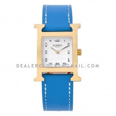 Heure H 26mm White Dial in Yellow Gold on Light Blue Epsom Leather Strap