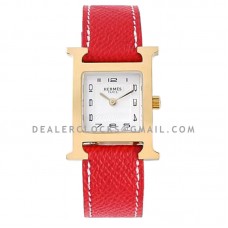 Heure H 26mm White Dial in Yellow Gold on Red Epsom Leather Strap