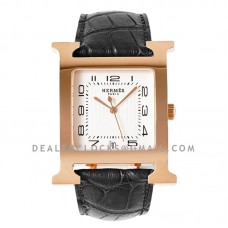 Heure H 32mm White Dial in Rose Gold on Black Alligator Strap