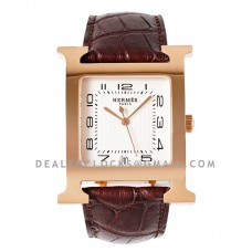 Heure H 32mm White Dial in Rose Gold on Brown Alligator Strap