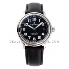 Hundred Hours Black Dial in Steel on Black Leather Strap Hundred Hours Black Dial in Steel on Black Leather Strap