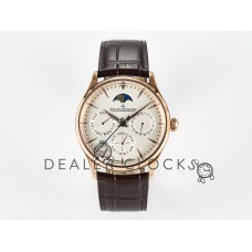 Master Ultra Thin Perpetual Calendar RG V9F 1:1 Best Edition White Dial on Brown Leather Strap A868 V2