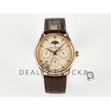Master Ultra Thin Perpetual Calendar RG V9F 1:1 Best Edition Cream Dial on Brown Leather Strap A868 V2