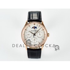 Master Ultra Thin Perpetual Calendar RG V9F 1:1 Best Edition White Dial Diamonds Bezel on Black Leather Strap A868 V2