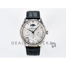 Master Ultra Thin Perpetual Calendar SS V9F 1:1 Best Edition White Dial on Black Leather Strap A868 V2