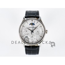 Master Ultra Thin Perpetual Calendar SS V9F 1:1 Best Edition White Dial Diamonds Bezel on Black Leather Strap A868 V2
