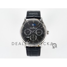 Master Ultra Thin Perpetual Calendar SS V9F 1:1 Best Edition Gray Dial on Black Leather Strap A868 V2